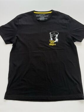 Denim & Flower Black Short-Sleeve Tee with White & Yellow Chest Graphic